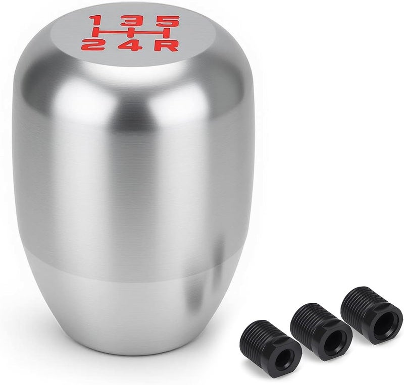 ANDO RACING 5 Type-R Style Speed Car Gear Shift Shifter Knob,Aluminum Alloy Shift Lever Knob with 3 Adapters Compatible with Manual 5 Speed Universal Gear Stick Shift Knob for Car Truck SUV (Silver) - Image 1